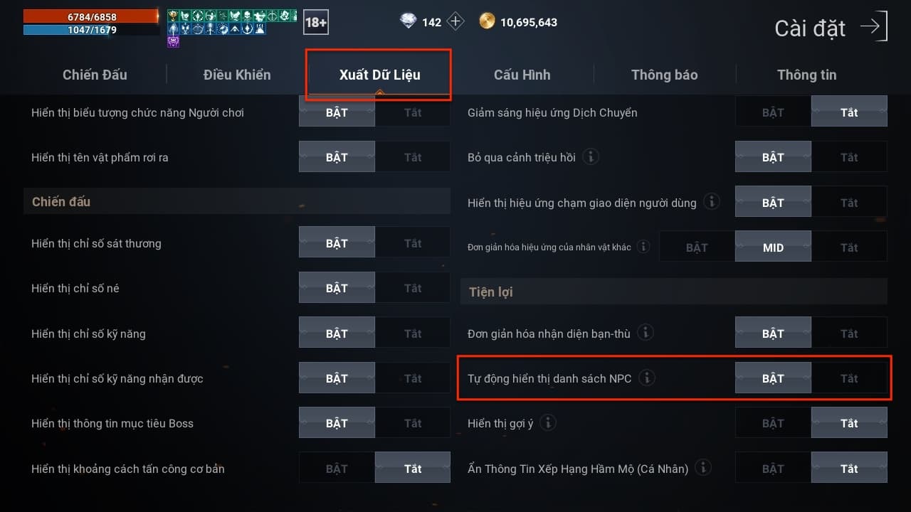 tự động hiển thị danh sách NPC