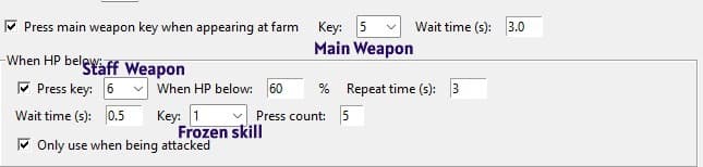 Weapon Switch tab settings for auto-equipping Freeze Staff